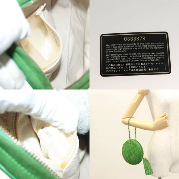 CHANEL Matelasse Chain Hand Bag Suede 2way Green Gold CC Auth 127613 - Picture 15 of 16